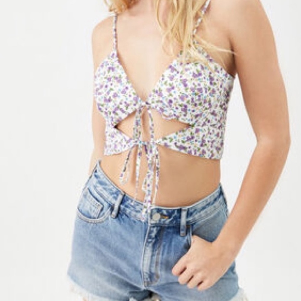 LA Hearts Floral Double Tie Front Top S